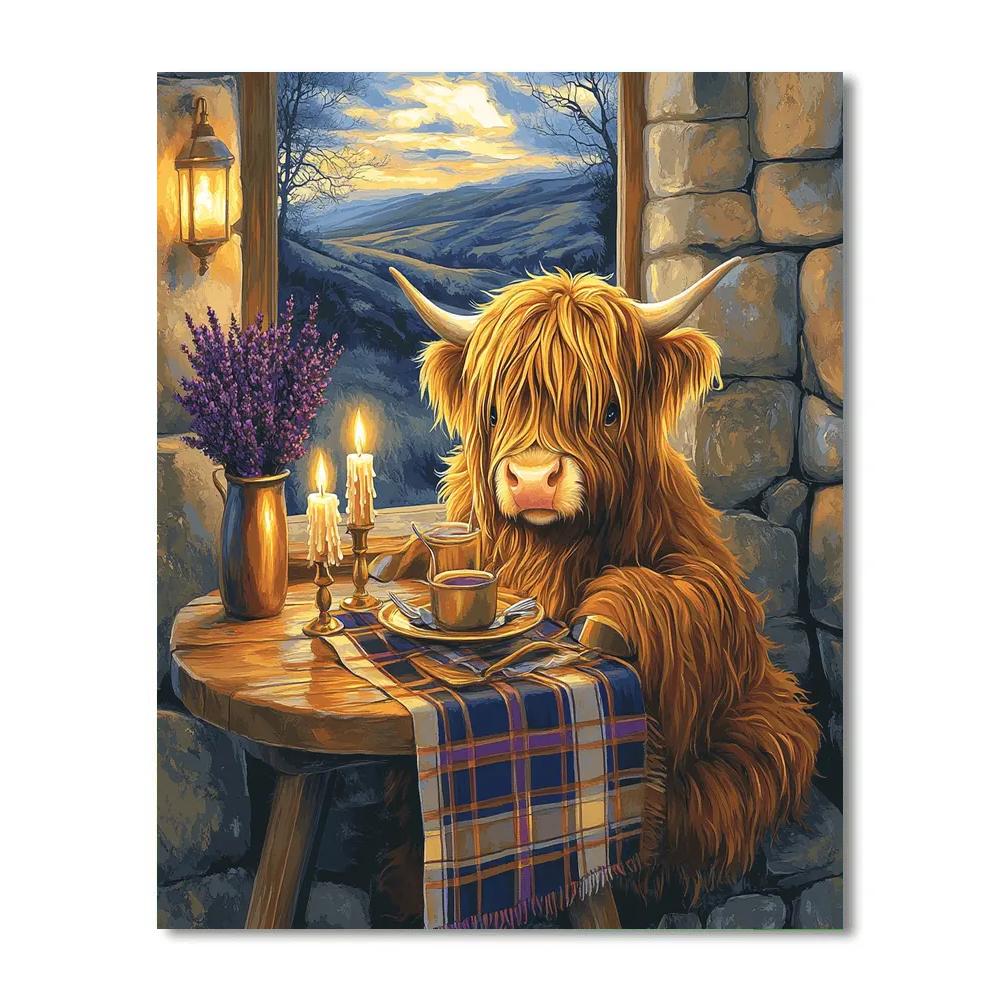 Candlelit Dinner Highland Cow paint by color