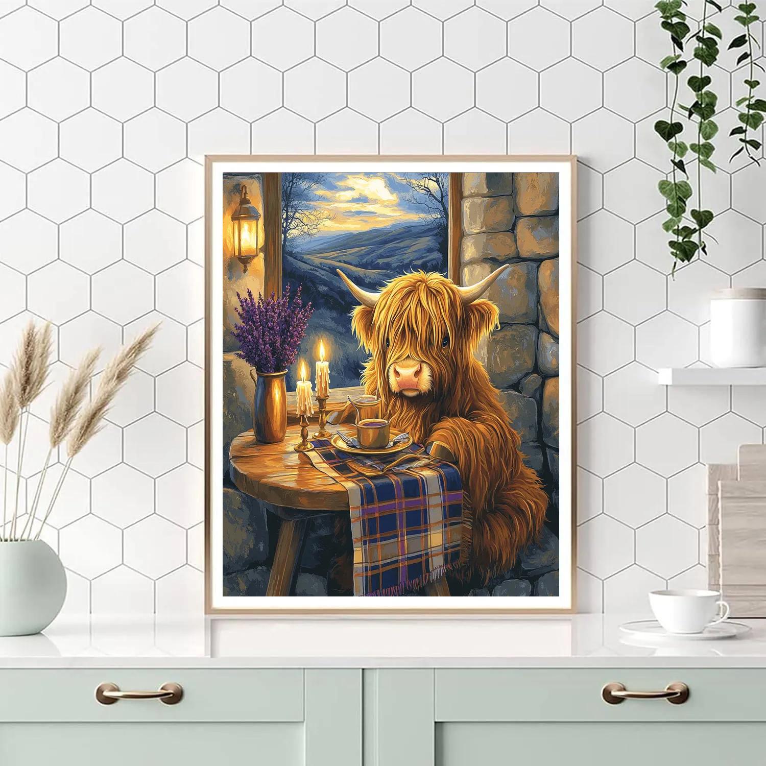 Candlelit Dinner Highland Cow paint by color