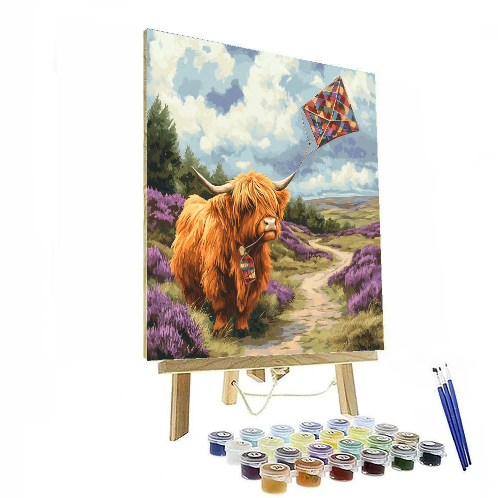 Highland Cow Kite On The Moor painting number kit