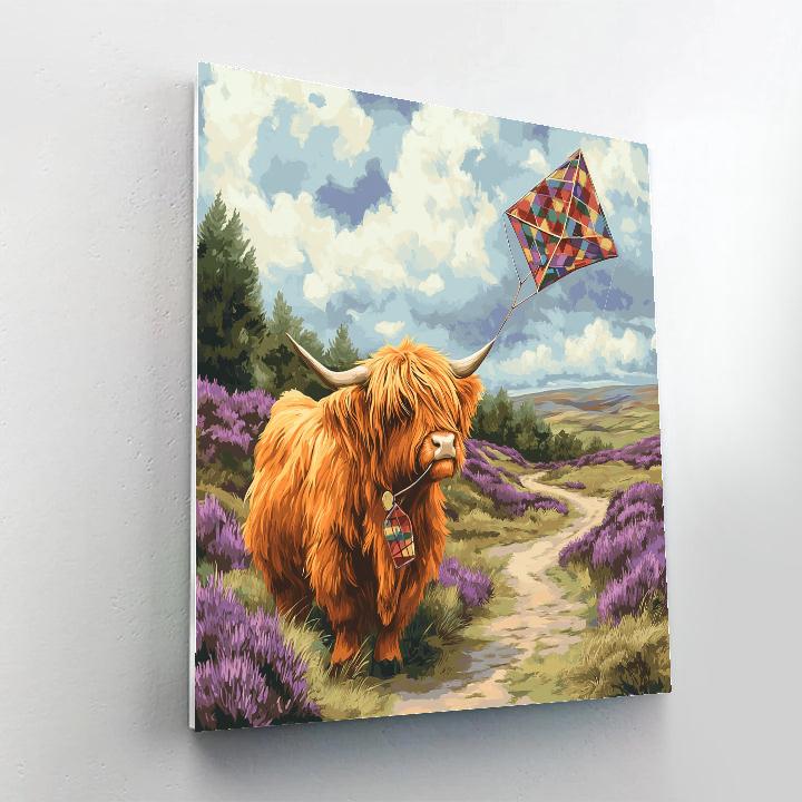 Highland Cow Kite On The Moor painting number kit