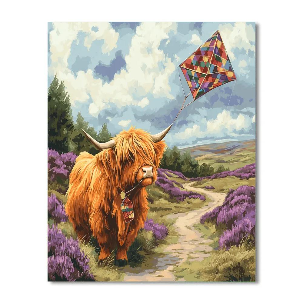 Highland Cow Kite On The Moor painting number kit