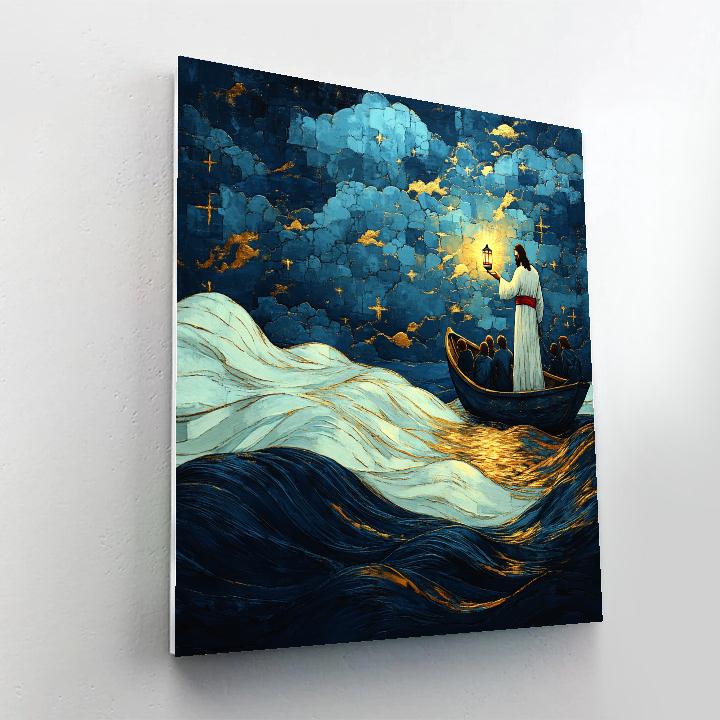 Jesus Lantern Light In The Storm Boat painting number kit