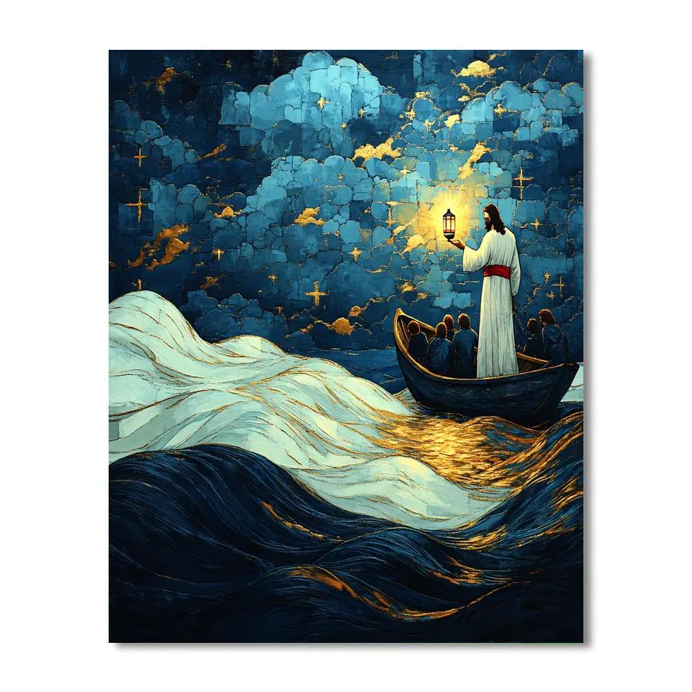 Jesus Lantern Light In The Storm Boat painting number kit