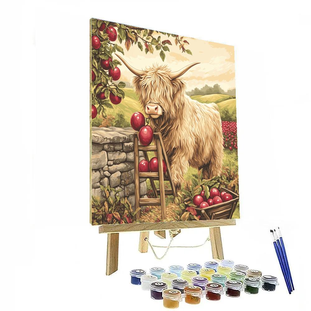 Highland Cow Orchard Ladder painting number kit