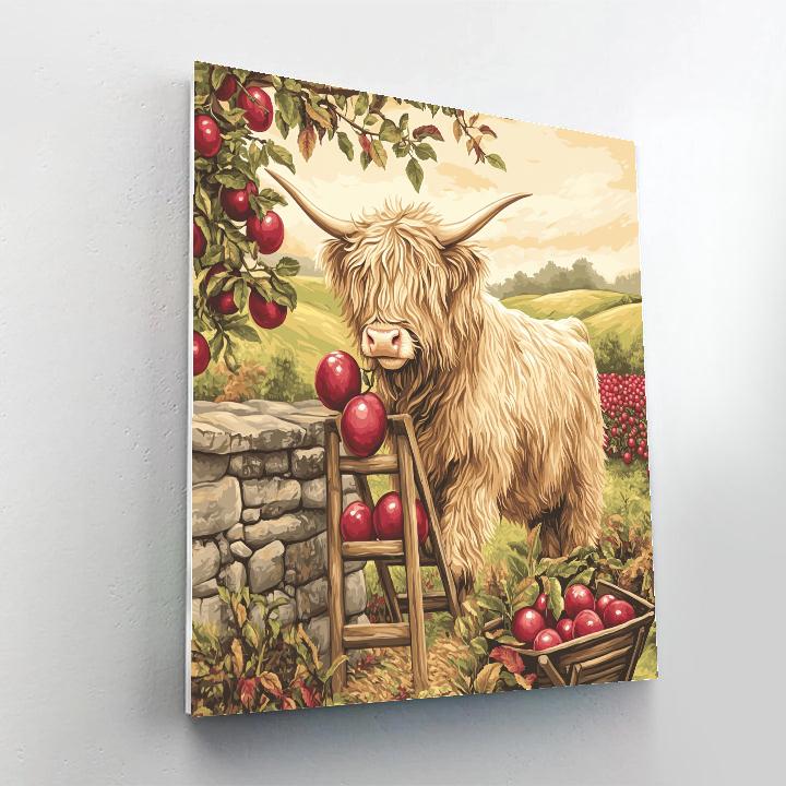 Highland Cow Orchard Ladder painting number kit