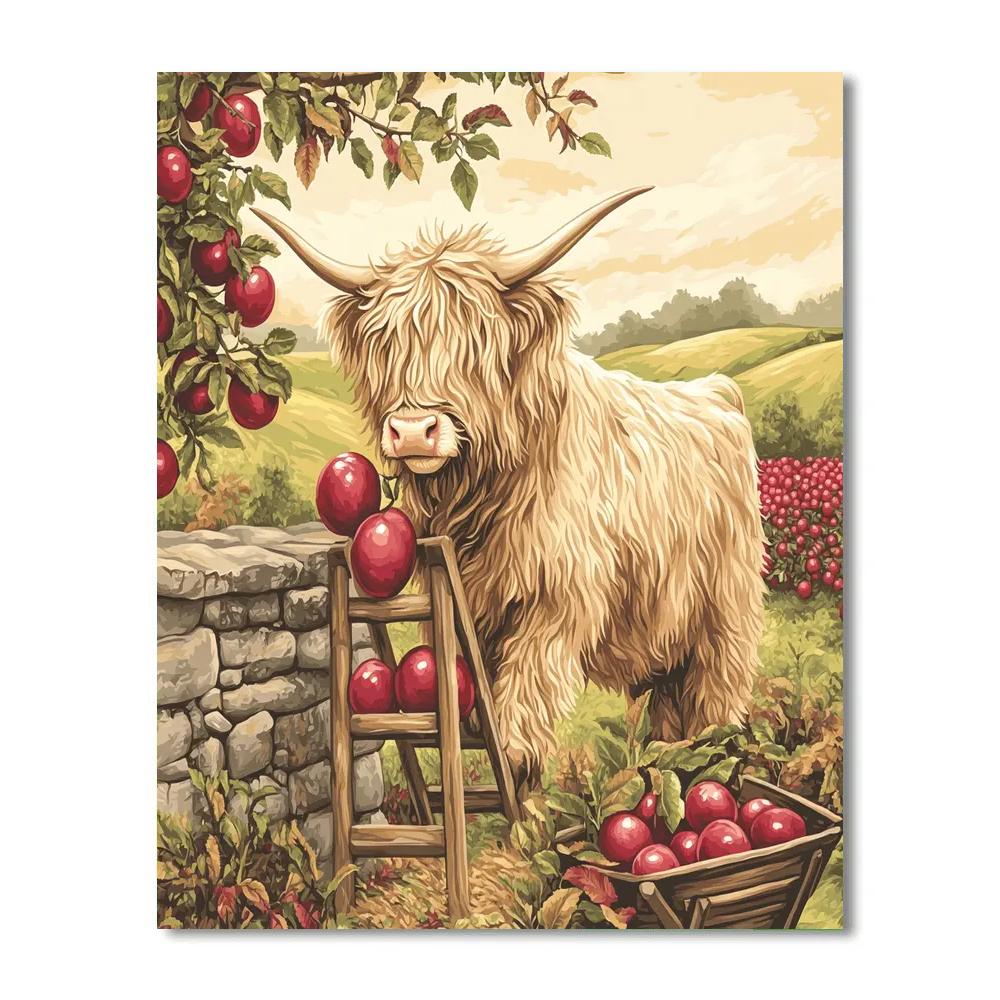 Highland Cow Orchard Ladder painting number kit