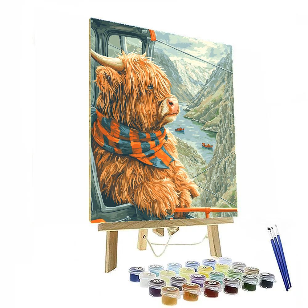 Highland Cow Mountain Tram Ride paint by number