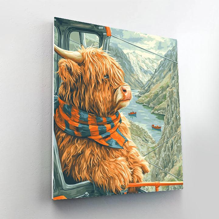 Highland Cow Mountain Tram Ride paint by number