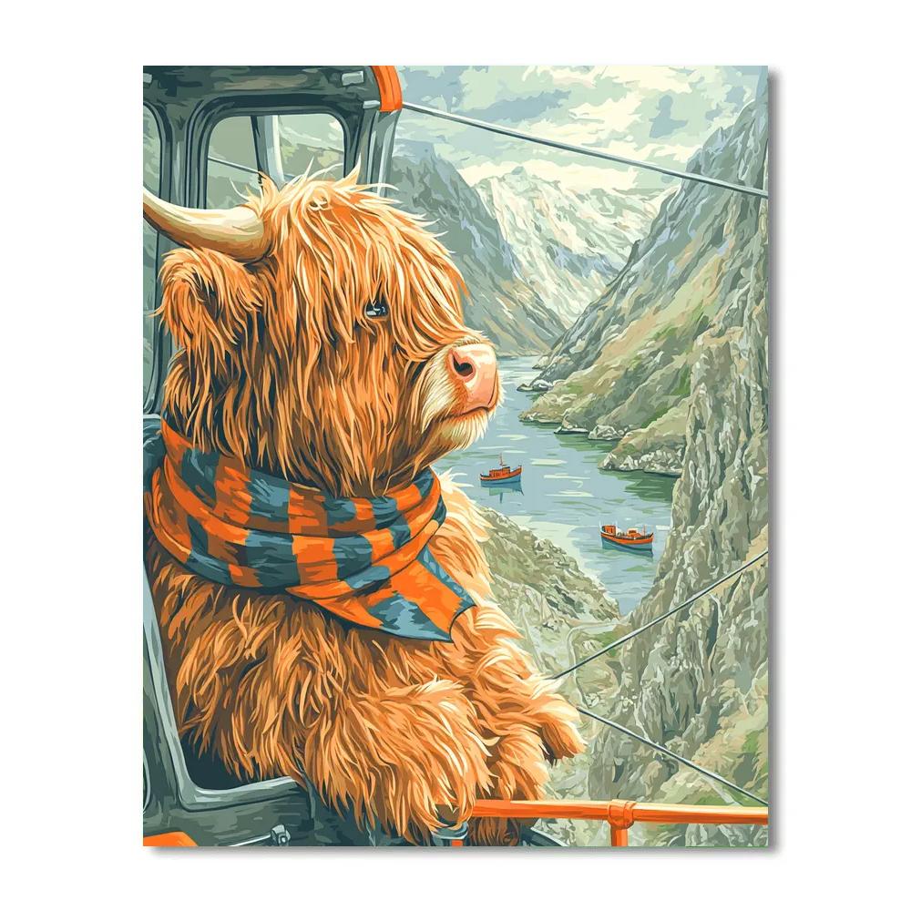 Highland Cow Mountain Tram Ride paint by number