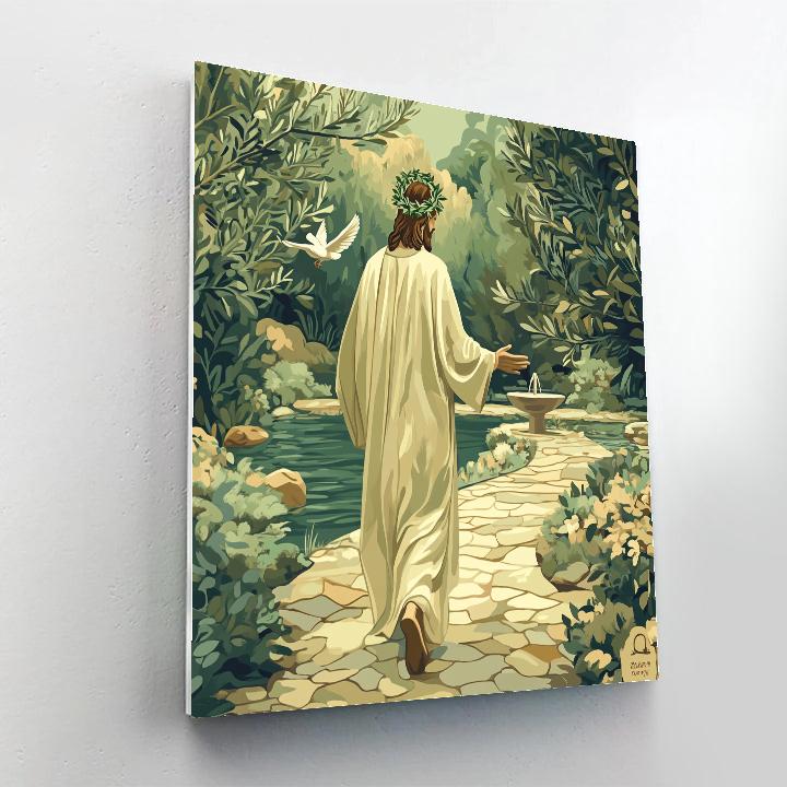 Jesus Crowned By Olive Leaves In Peace Garden Paint by numbers kits