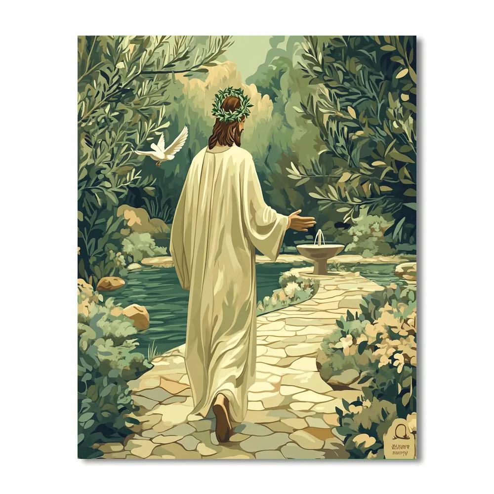 Jesus Crowned By Olive Leaves In Peace Garden Paint by numbers kits