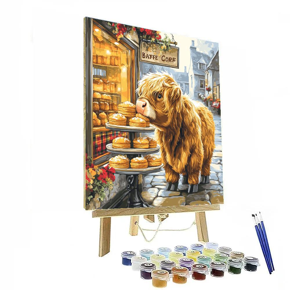 Highland Cow Bakery Window Paint by numbers art