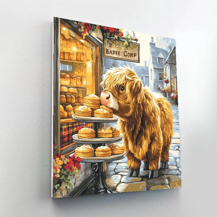 Highland Cow Bakery Window Paint by numbers art