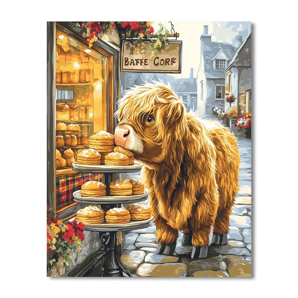 Highland Cow Bakery Window Paint by numbers art