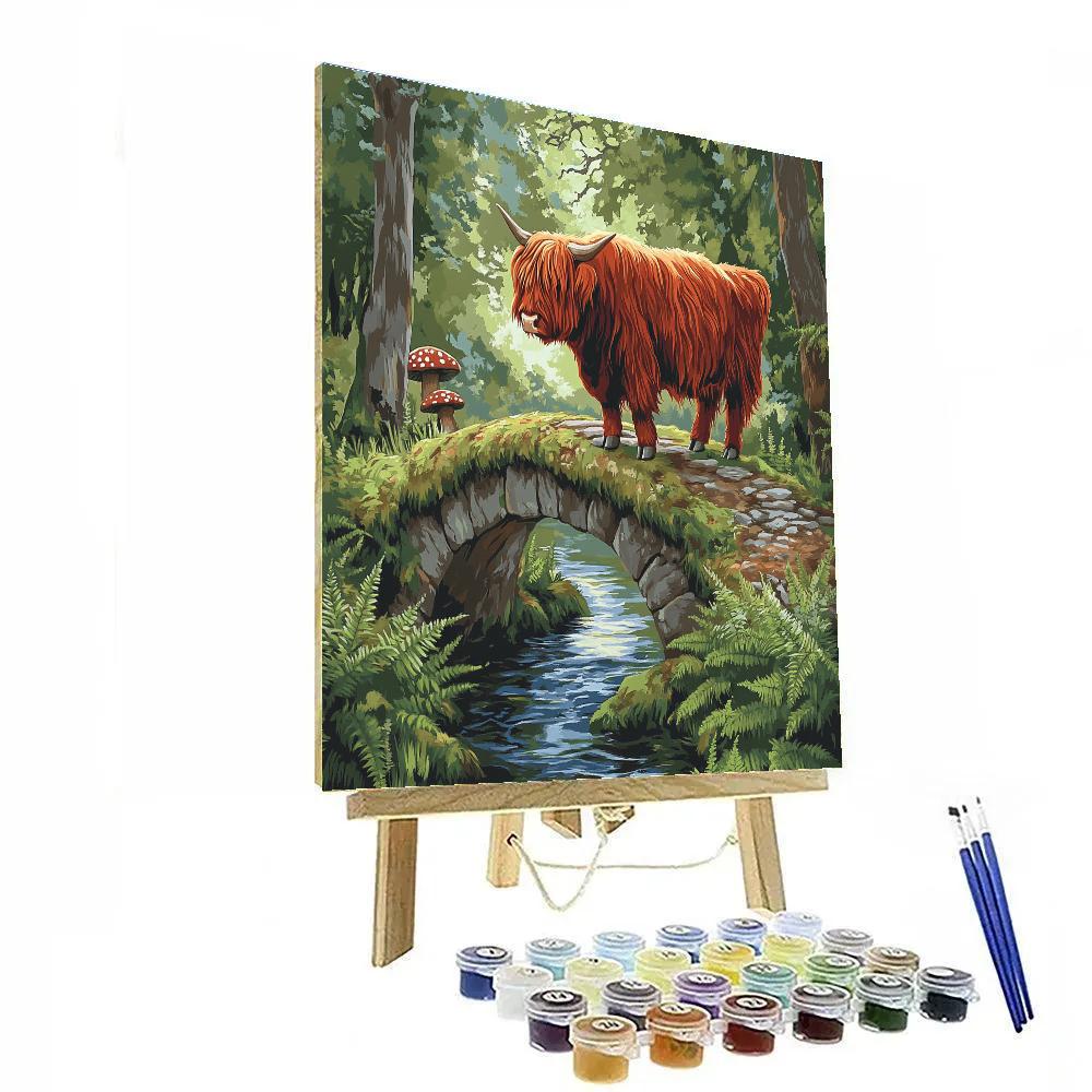 Highland Cow Mossy Bridge Pause DIY paint by numbers