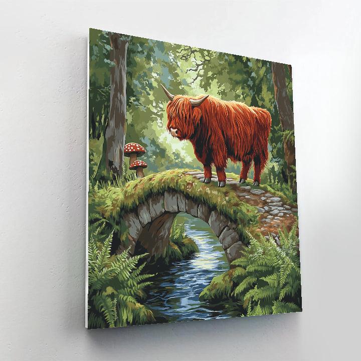 Highland Cow Mossy Bridge Pause DIY paint by numbers