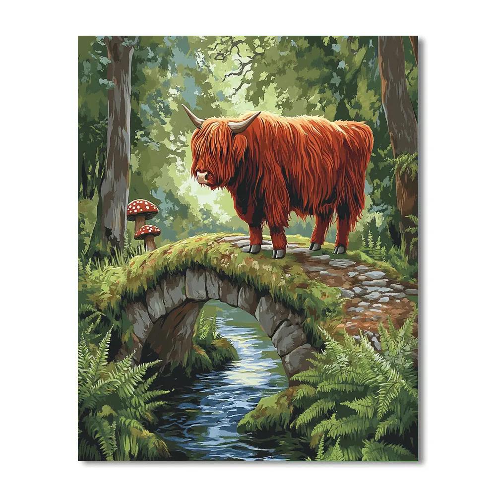 Highland Cow Mossy Bridge Pause DIY paint by numbers