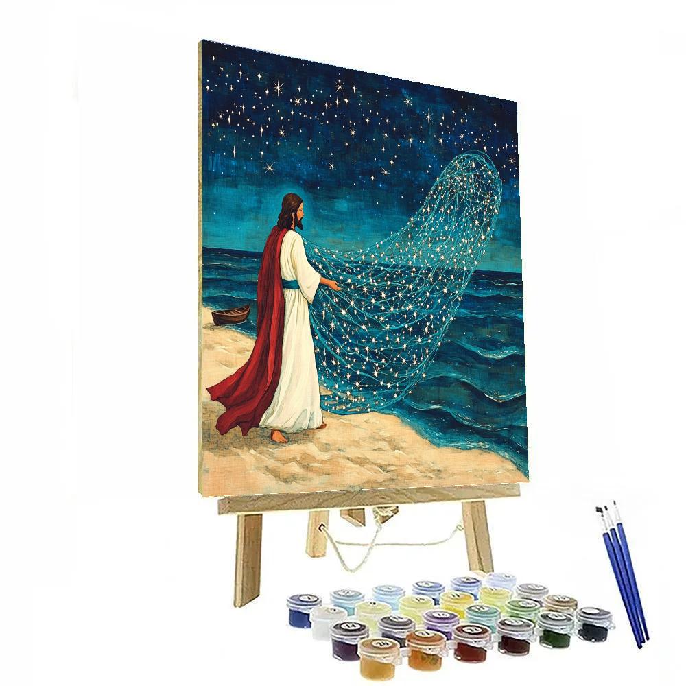 Jesus And The Constellation Fish Net Paint by numbers art