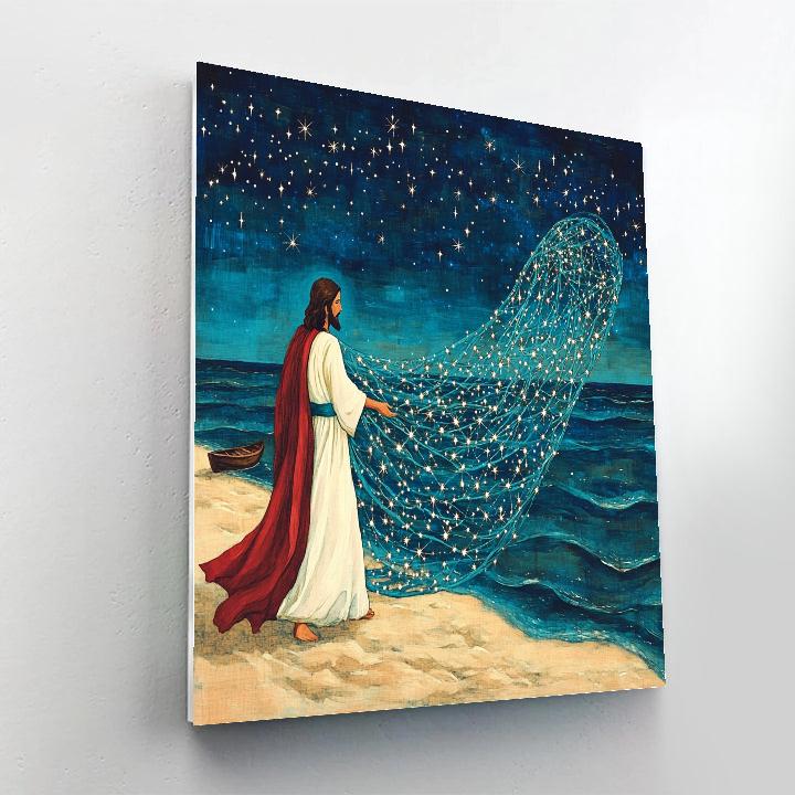 Jesus And The Constellation Fish Net Paint by numbers art