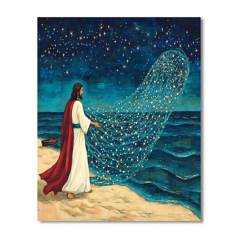 Jesus And The Constellation Fish Net Paint by numbers art