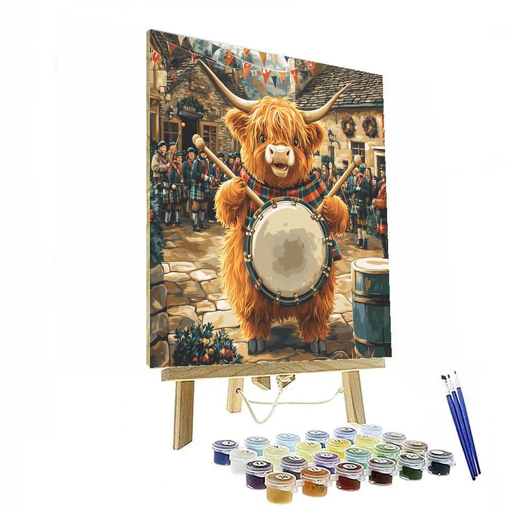 Highland Cow Festival Drummer Numbered painting kits