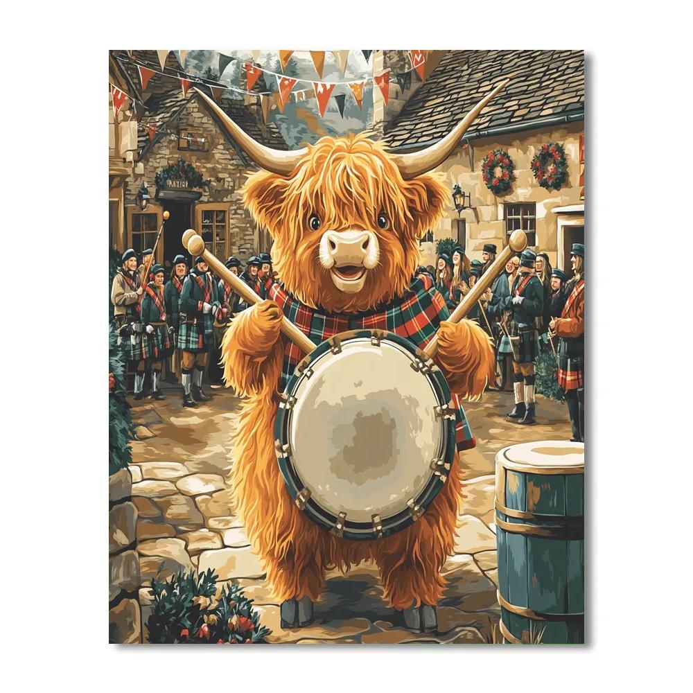 Highland Cow Festival Drummer Numbered painting kits