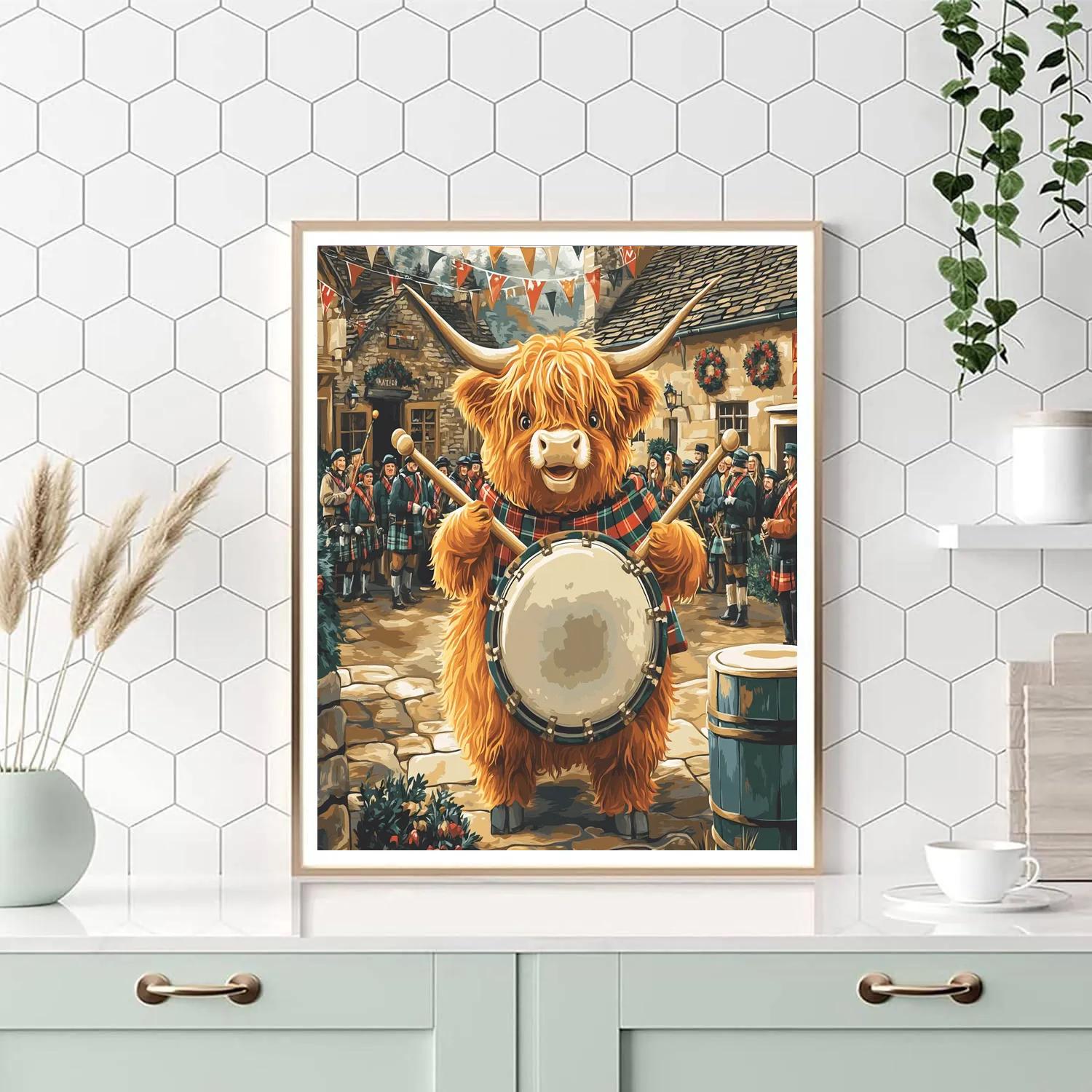 Highland Cow Festival Drummer Numbered painting kits