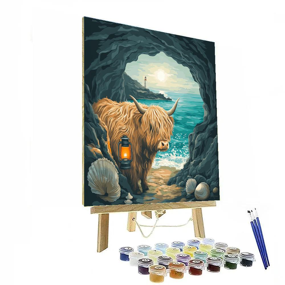 Seaside Cave Highland Cow Paint by numbers art