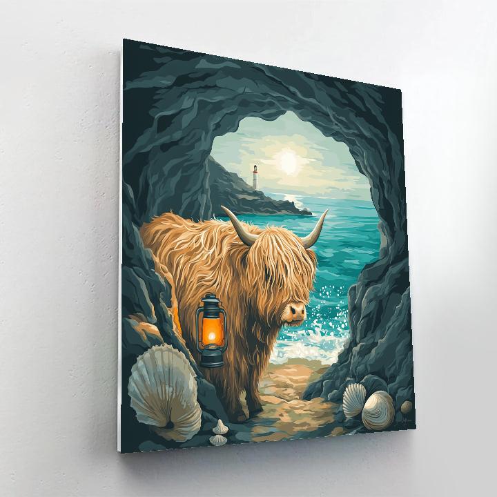 Seaside Cave Highland Cow Paint by numbers art