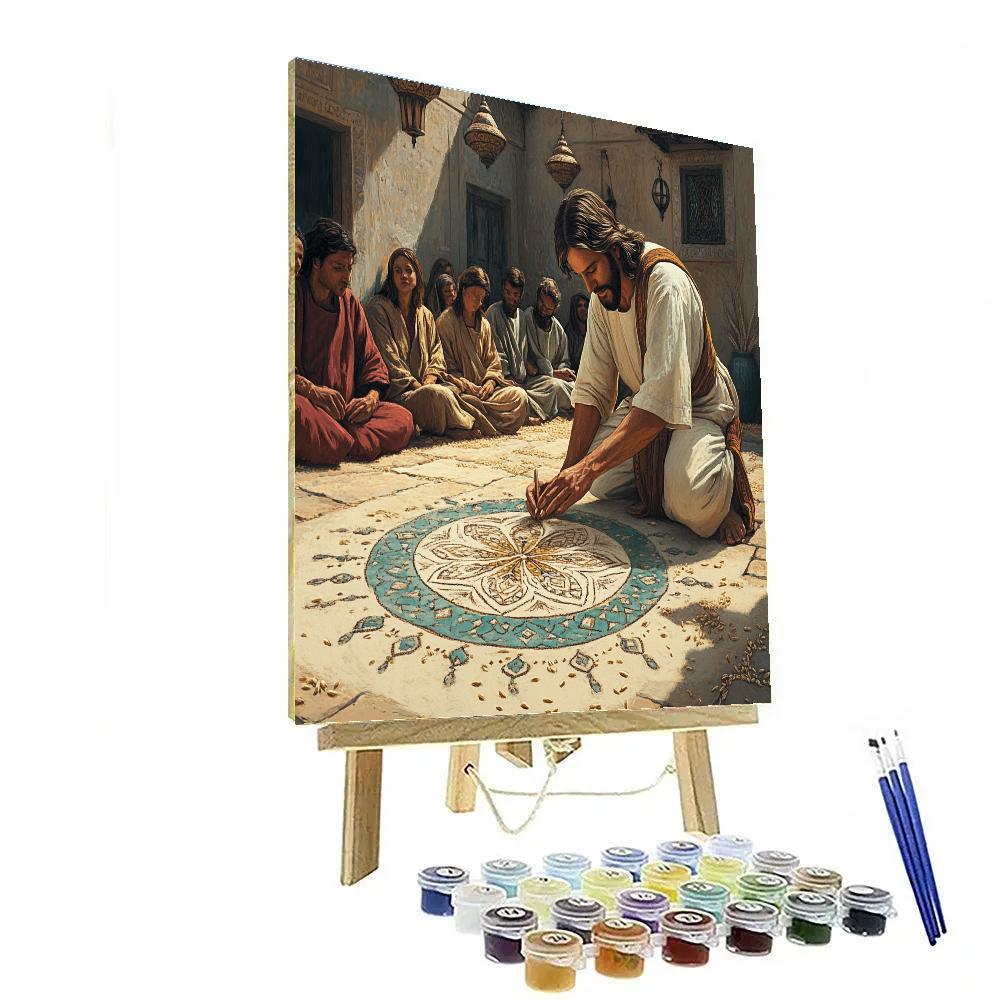 Jesus Teaching With A Sand Mandala Cross Numbered painting kits