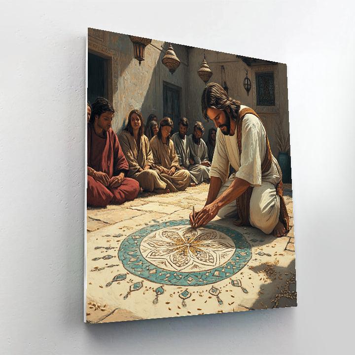 Jesus Teaching With A Sand Mandala Cross Numbered painting kits