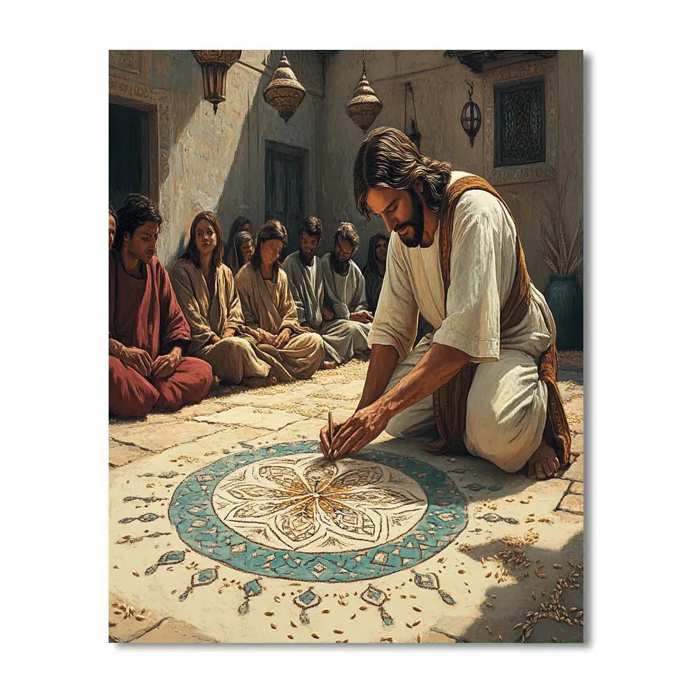Jesus Teaching With A Sand Mandala Cross Numbered painting kits