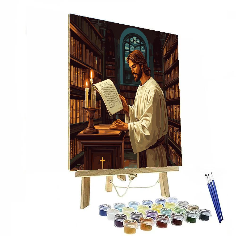 Jesus In The Candlelit Library Of Scrolls painting number kit