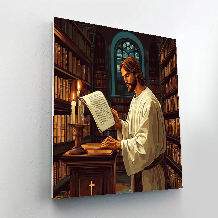 Jesus In The Candlelit Library Of Scrolls painting number kit