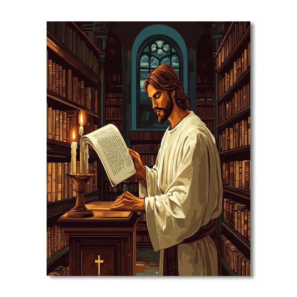 Jesus In The Candlelit Library Of Scrolls painting number kit