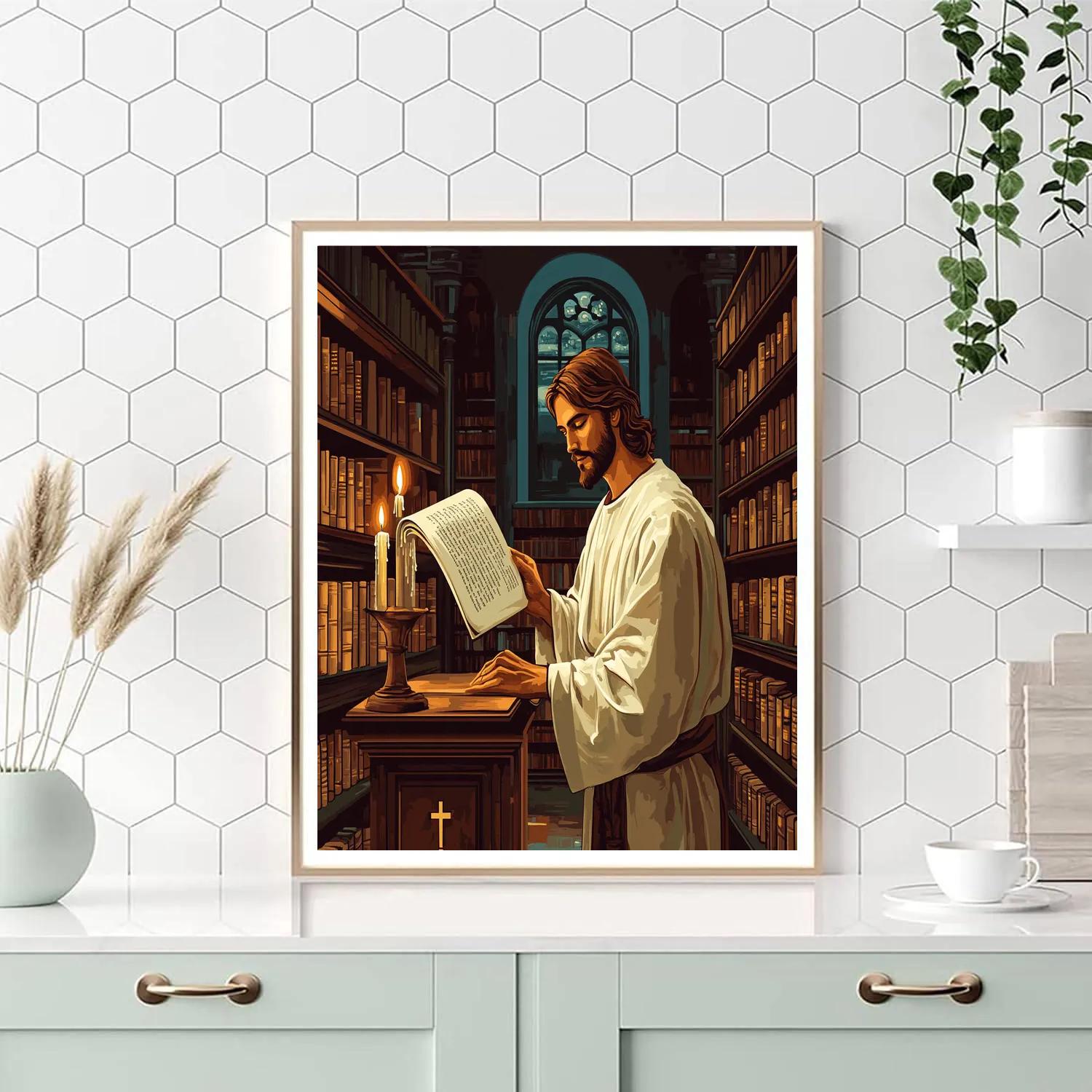 Jesus In The Candlelit Library Of Scrolls painting number kit