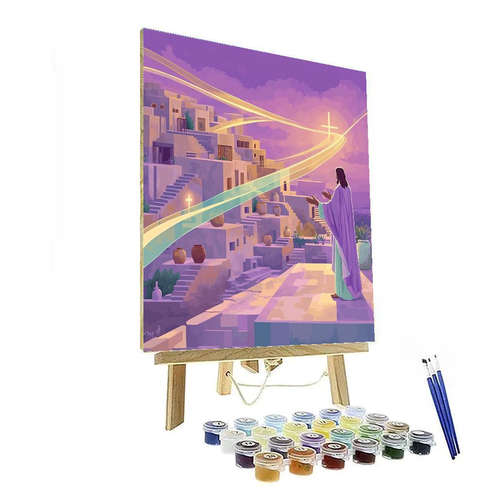 Jesus Healing Light Over City Rooftops painting number kit