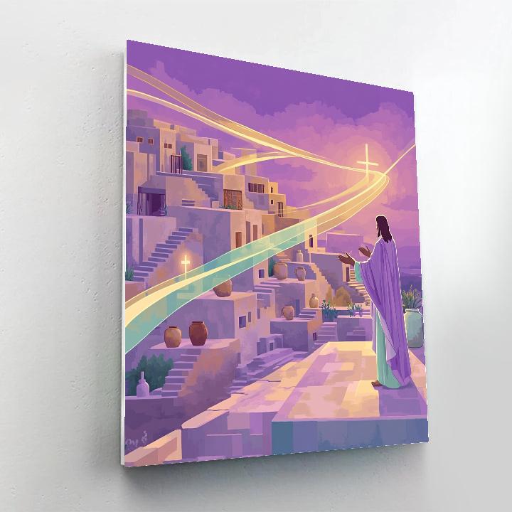 Jesus Healing Light Over City Rooftops painting number kit