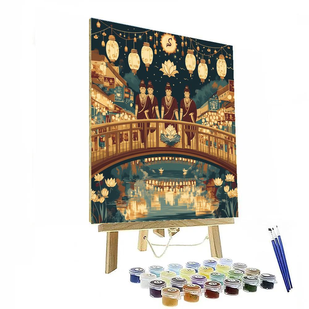 Brahma Lantern Bridge Night Market Painting by numbers kit