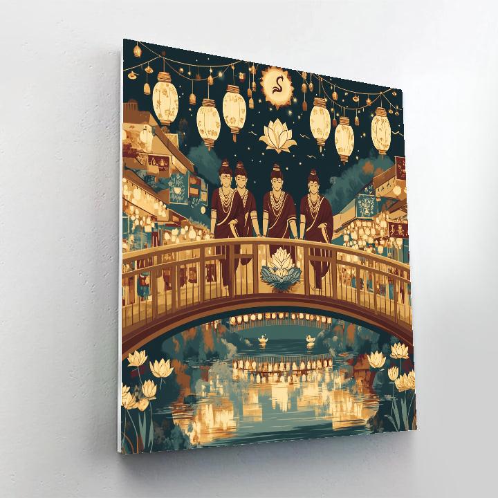 Brahma Lantern Bridge Night Market Painting by numbers kit