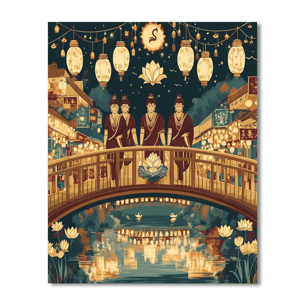 Brahma Lantern Bridge Night Market Painting by numbers kit