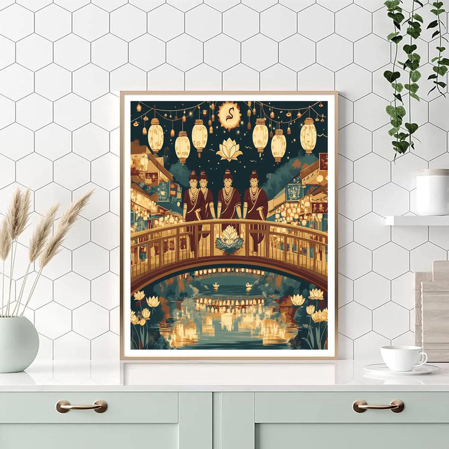 Brahma Lantern Bridge Night Market Painting by numbers kit