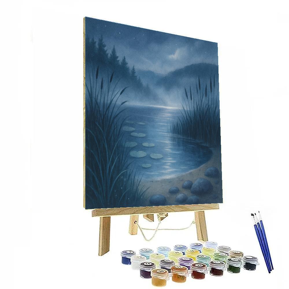 Moonlit Reed Bay Under Indigo Fog paint by color