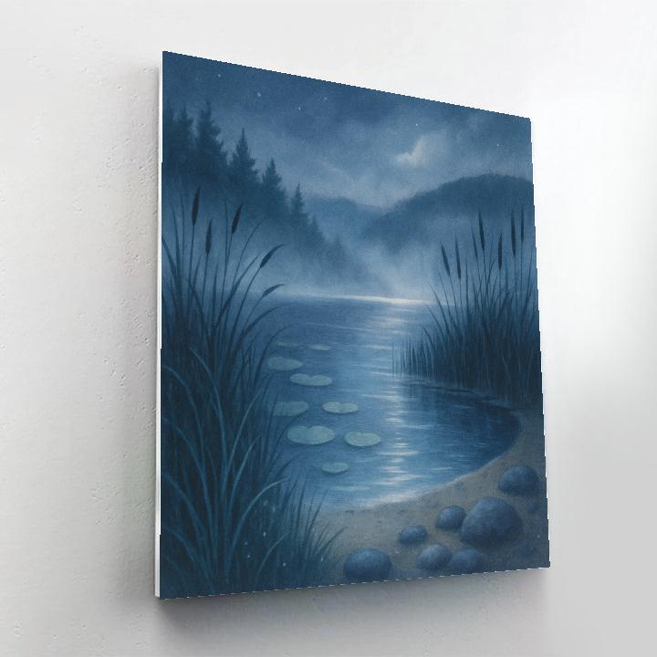 Moonlit Reed Bay Under Indigo Fog paint by color
