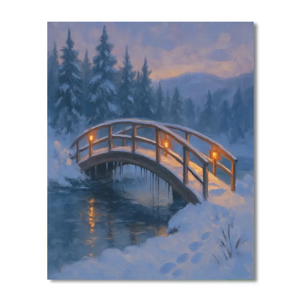 Lanterns Along The Frozen Footbridge Paint by numbers art