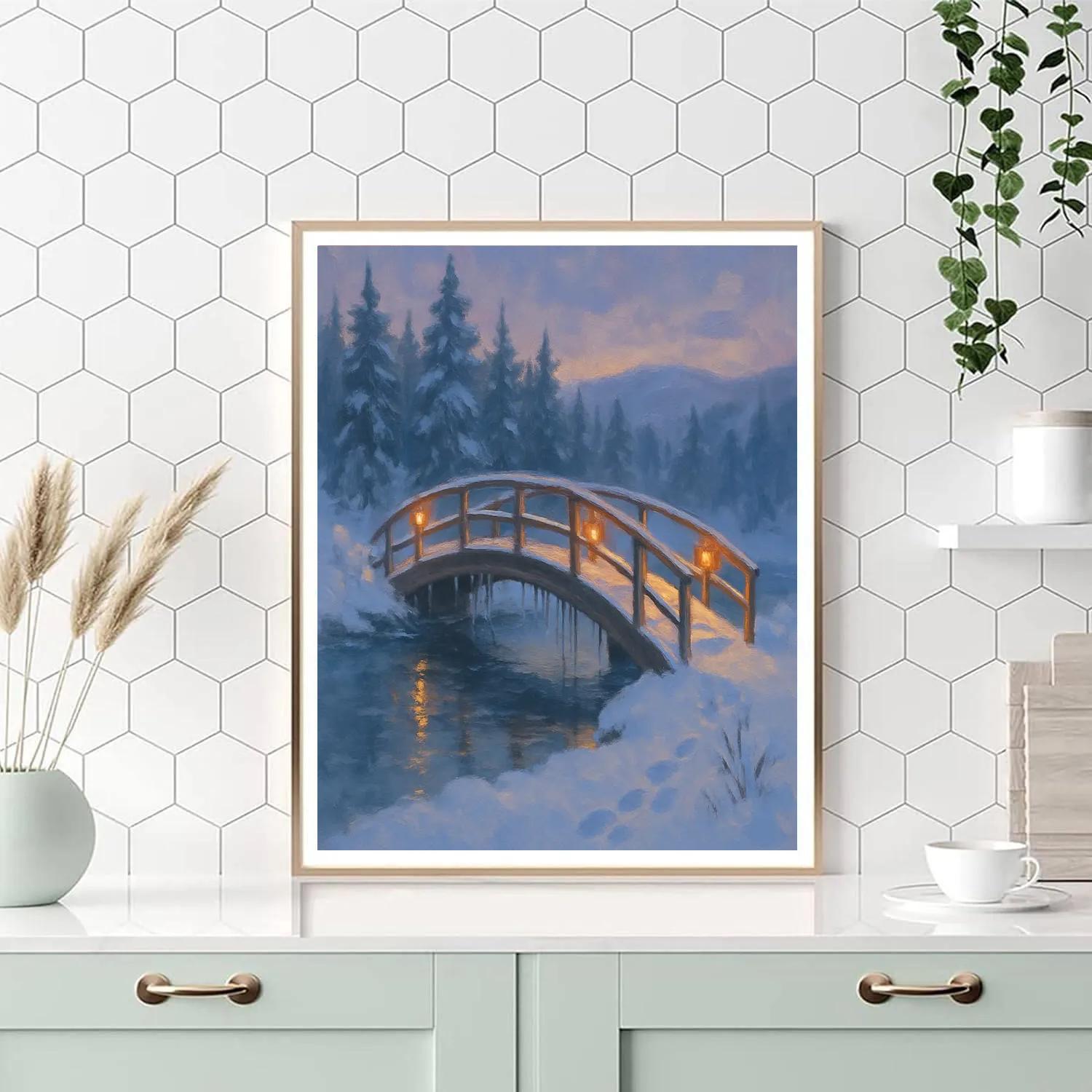 Lanterns Along The Frozen Footbridge Paint by numbers art