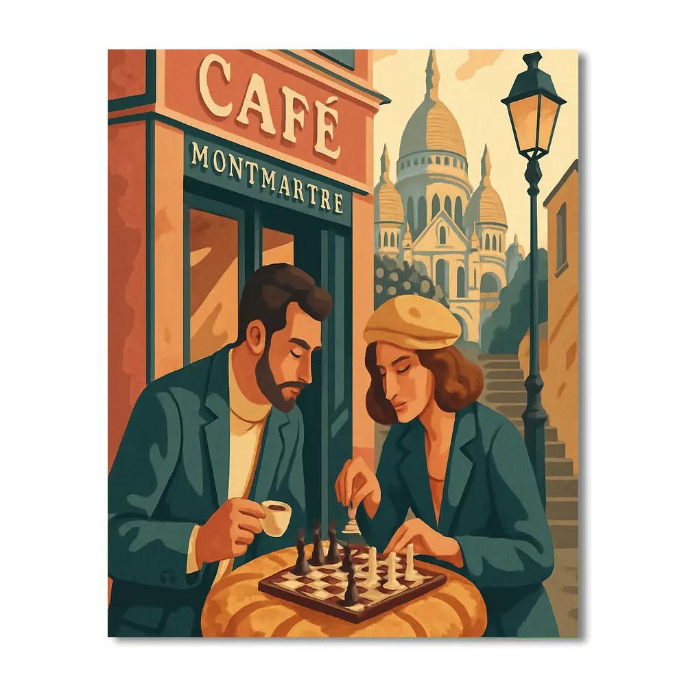 Cafe Chessboard In Paris Light paint by number