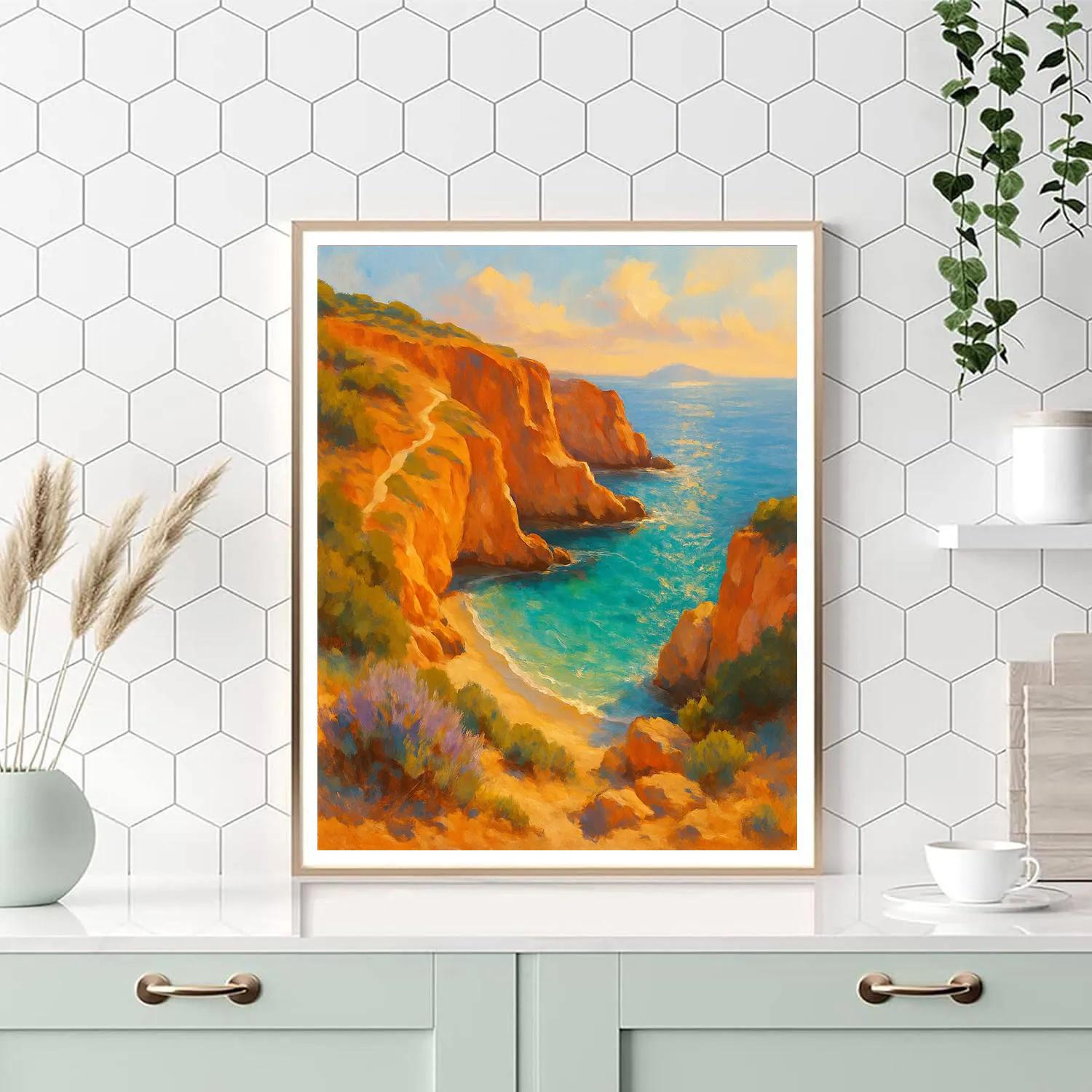 Sunwarmed Terracotta Cliffs Above A Hidden Sea Cove Paint by numbers art