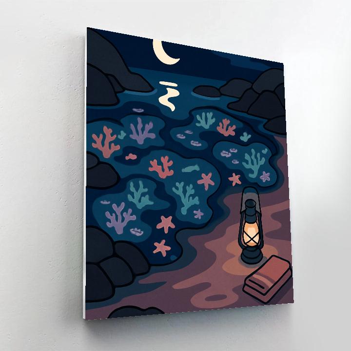 Moonlit Tidepool Beach Dreamscape Numbered painting kits