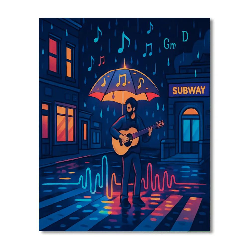 Music Driven Rainstorm Street Serenade Painting by numbers kit